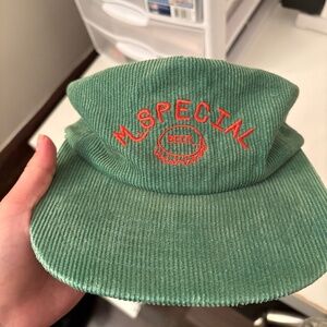 Flat Bill Green Corduroy Hat “M. Special Beer”